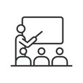 Class, in line design. Class, classroom, education, learning, school, students, teacher on white background vector Royalty Free Stock Photo