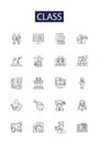 Class line vector icons and signs. Group, Course, Pupils, School, Grade, Session, Education, Final outline vector