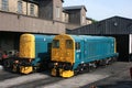 Class 20 locomotives 20087 and 20110 at Haworth, Keighley and Worth Valley Railway, West Yorkshire, UK - June 2008