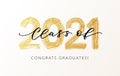 Class of 2021. Modern calligraphy. Hand drawn brush lettering logo. Graduate design yearbook. Vector illustration.