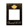 Class of 2021 photo booth frame graduation cap isolated on white. Graduation party photobooth props. Grad celebration
