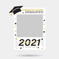 Class of 2021 photo booth prop design. Congratulations graduates lettering vector illustration. Typography photo template for Royalty Free Stock Photo