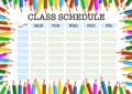 Class schedule surrounded by colored pencils template Royalty Free Stock Photo