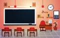 Class School Nobody Classroom Blackboard Table Chair Education Illustration