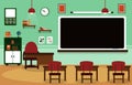 Class School Nobody Classroom Blackboard Table Chair Education Illustration