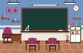 Class School Nobody Classroom Blackboard Table Chair Education Illustration