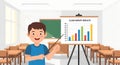 Class Survey Results Presentation Boy Explaining Bar Graph in Classroom Royalty Free Stock Photo