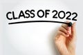 CLASS OF 2022 text with marker, education concept background