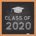 Class of 2020 written on chalkboard with wooden frame. Congratulations to graduates vector illustration. Template for typography Royalty Free Stock Photo