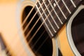 Classic acoustic guitar at weird and unusual perspective Royalty Free Stock Photo