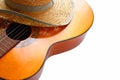 Classic acoustic guitar at weird and unusual perspective closeup. Royalty Free Stock Photo