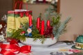 Classic Advent arrangement with burnt red candles