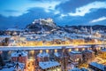 Historic city of Salzburg at Christmas time in winter, Austria