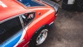 Classic aerial view of red sport car top.