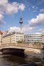 Classic aerial wide-angle view of Berlin skyline with famous TV tower Royalty Free Stock Photo