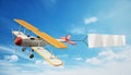 Classic airplane pulling blank white text banner. 3D illustration