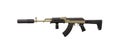 Classic AK automatic carbine in a modern body kit. Soviet army weapons isolate on a white back. Machine gun with a silencer Royalty Free Stock Photo