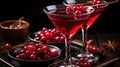 Classic Alcoholic cocktail Served in a Martini Glass and Cherries on Table Selective Focuse Background Royalty Free Stock Photo