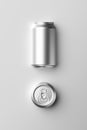 Classic aluminum can for carbonated drinks on a gray background, 3D rendering