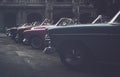 Vintage cars lined up in the capital center of Havana, Cuba