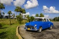 Classic American blue car in Havana, Cuba Royalty Free Stock Photo