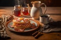 Classic American Breakfast of Bacon, Eggs and Pancakes, Generative AI Royalty Free Stock Photo