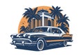 Classic american car style. Vintage vehicle vector illustration. Modern print design of retro machine Royalty Free Stock Photo