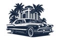 Classic american car style. Vintage vehicle vector illustration. Modern print design of retro machine Royalty Free Stock Photo