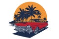 Classic american car style. Vintage vehicle vector illustration. Modern print design of retro machine Royalty Free Stock Photo