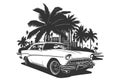 Classic american car style. Vintage vehicle vector illustration. Modern print design of retro machine Royalty Free Stock Photo