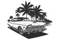 Classic american car style. Vintage vehicle vector illustration. Modern print design of retro machine Royalty Free Stock Photo