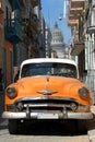 Classic American cars and Capitol in Havana, Cuba. Royalty Free Stock Photo