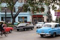 Classic American cars in the historic center of Havana, Cuba Royalty Free Stock Photo