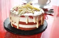 Classic American dessert red velvet cake is traditionally a red, red-brown chocolate layer cake Royalty Free Stock Photo