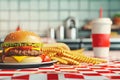 Classic American Diner with Cheeseburgers and Fries