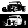 Classic American Hot Rod car isolated vector illustration in both black on white and white on black versions Royalty Free Stock Photo