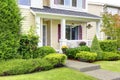 Classic american house exterior. Entrance porch