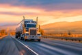 Classic American long-nose semitruck on a highway