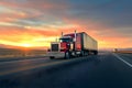 Classic American long-nose semitruck on a highway