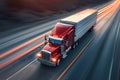 Classic American long-nose semitruck on a highway