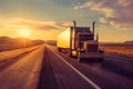 Classic American long-nose semitruck on a highway