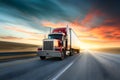 Classic American long-nose semitruck on a highway