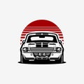Classic American Muscle Car Front View Vector Art Illustration Isolated in White Background. Best for Automotive Tshirt Design Royalty Free Stock Photo