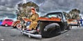 Classic American Pick up truck with woman and her dog Royalty Free Stock Photo