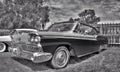 Classic American 1950s Ford Galaxie in black and white