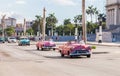 Classic American taxi cars in Centre of Havana City, Cuba. Royalty Free Stock Photo