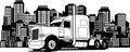 Classic American Truck. Black and white illustration Royalty Free Stock Photo