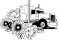 Classic American Truck. Black and white illustration Royalty Free Stock Photo