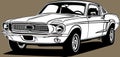 Classic american vintage retro icon of muscle car Ford Mustang