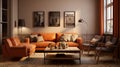 Classic Americana Interior Design With Rust Sofa And Vintage Imagery Royalty Free Stock Photo